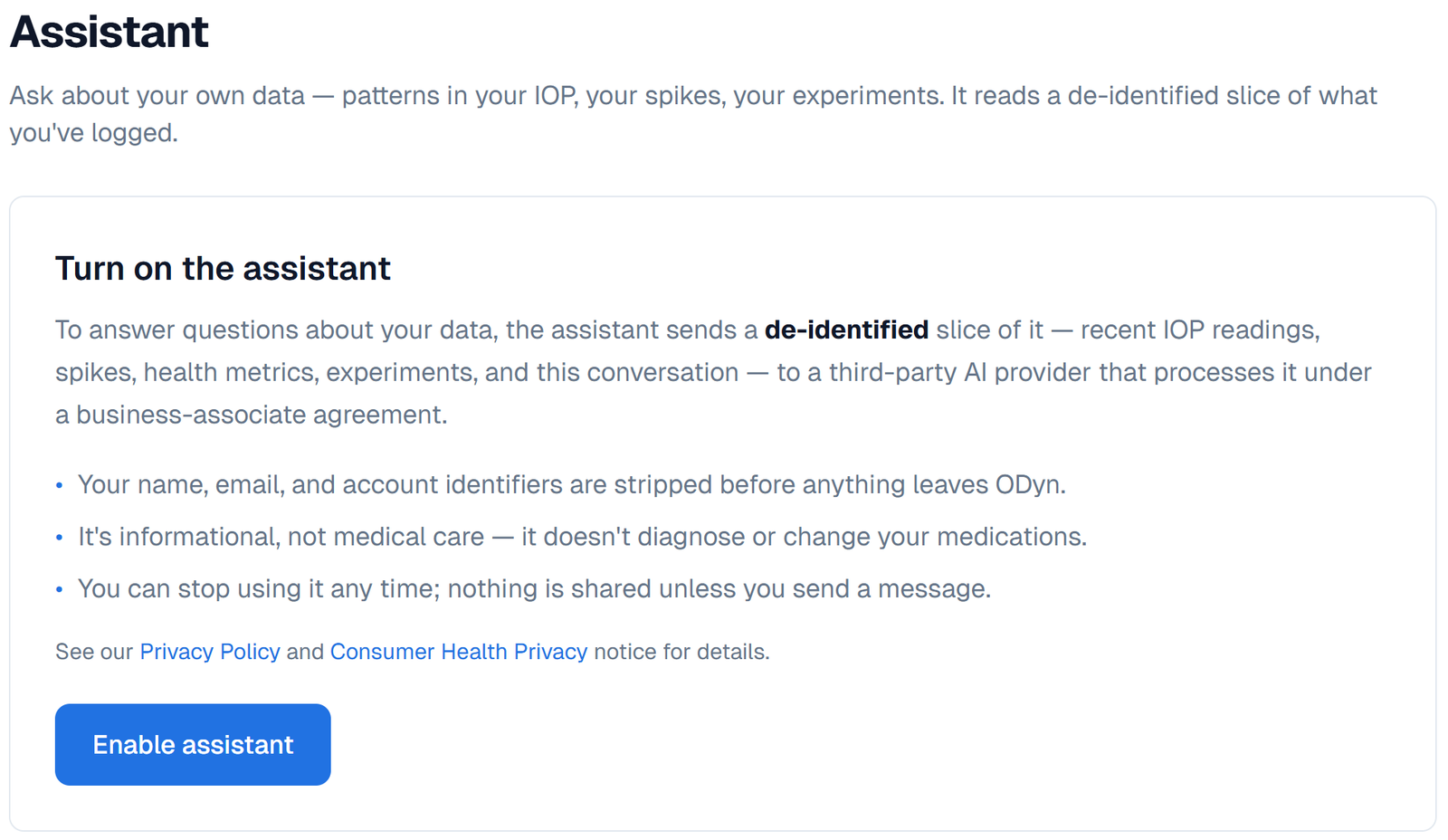 The assistant opt-in screen.